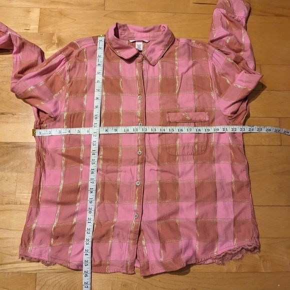 Victoria's secret pink plaid flannel cotton blend pajama top shirt size large @k - Picture 2 of 10